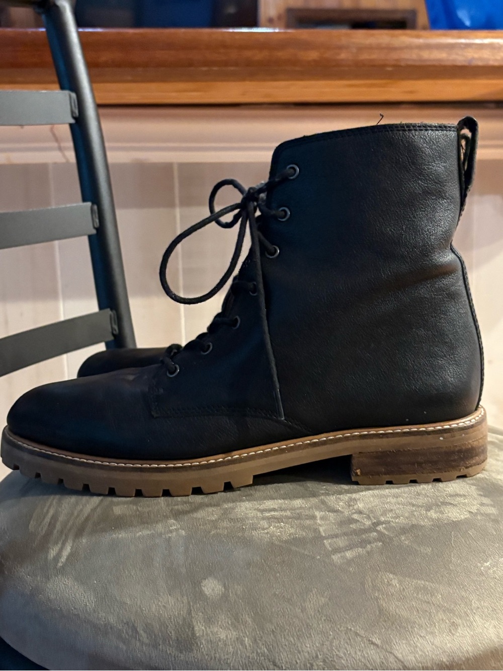 Women’s Madewell Black Leather Lace-Up Combat Boots